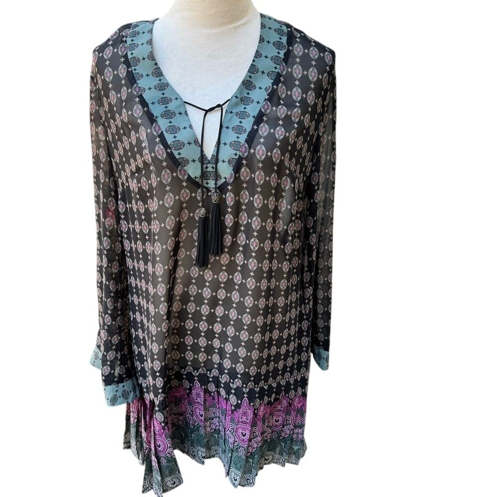 BISOU BISOU.Bohemian Rhapsody. Colorful Mini dress/Tunic.Pleats around‎ hem.L.